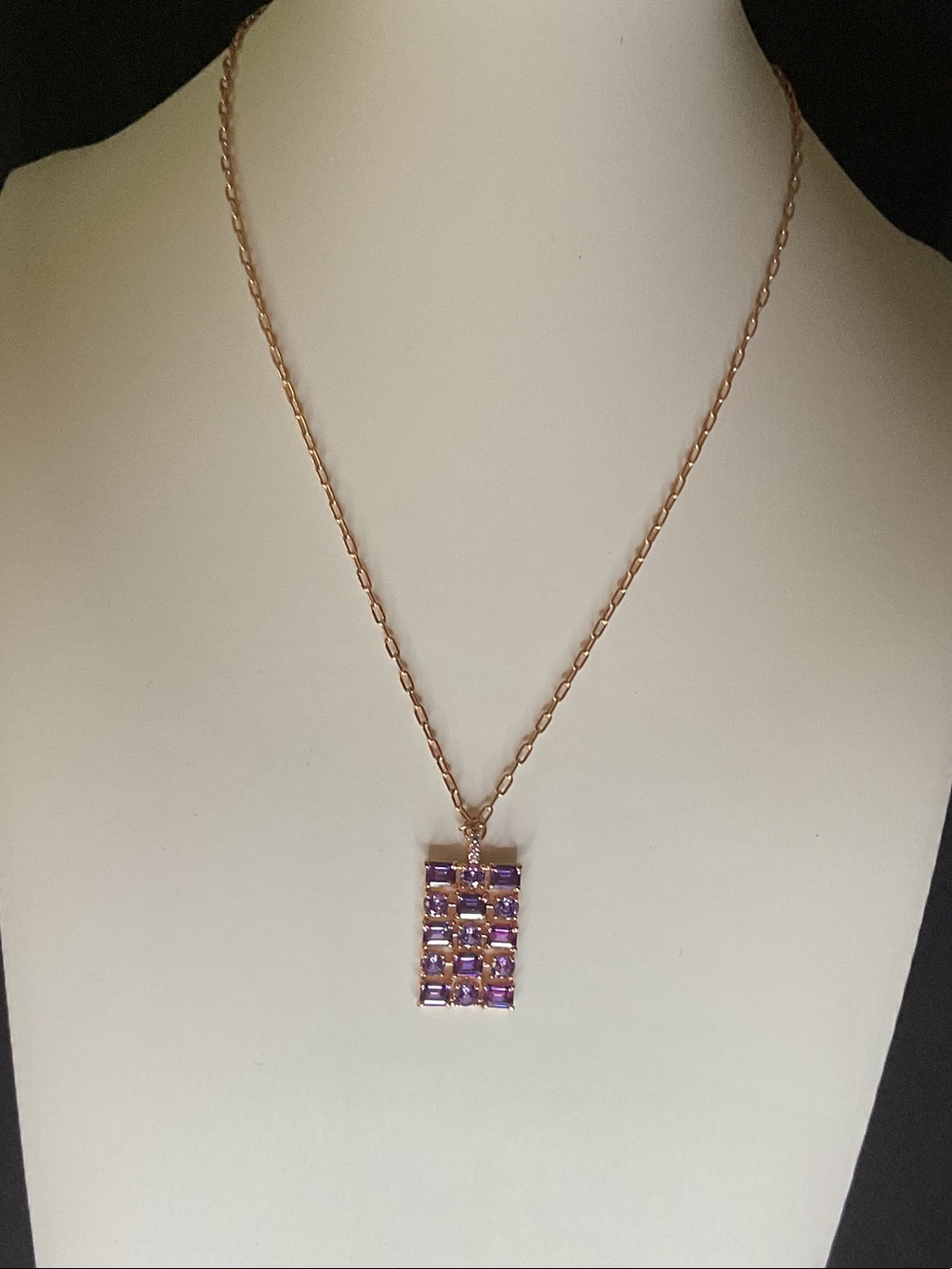 Beautiful Bomb Party Brand Rose Gold Necklace with Purple Gemstone Pendant
